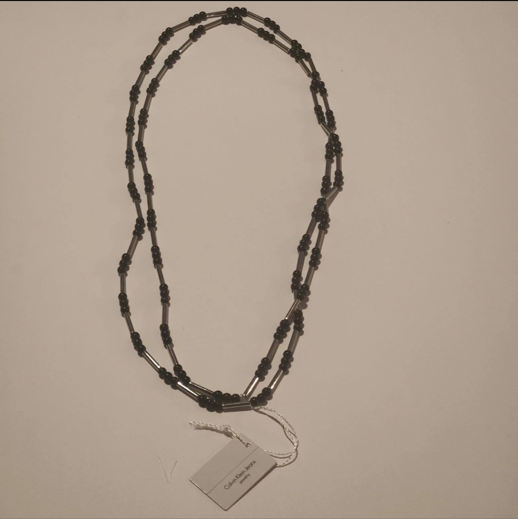 Calvin Klein Jeans Layered Black Bead Stainless Steel Necklace Long Boho Nwt 40$
